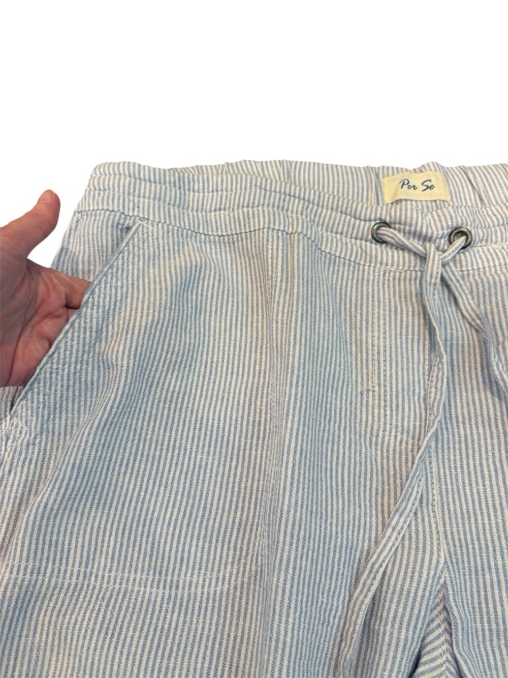 PER SE Linen Blend Pants Blue White Striped Women's 1X Coastal Grandmother - Picture 5 of 10